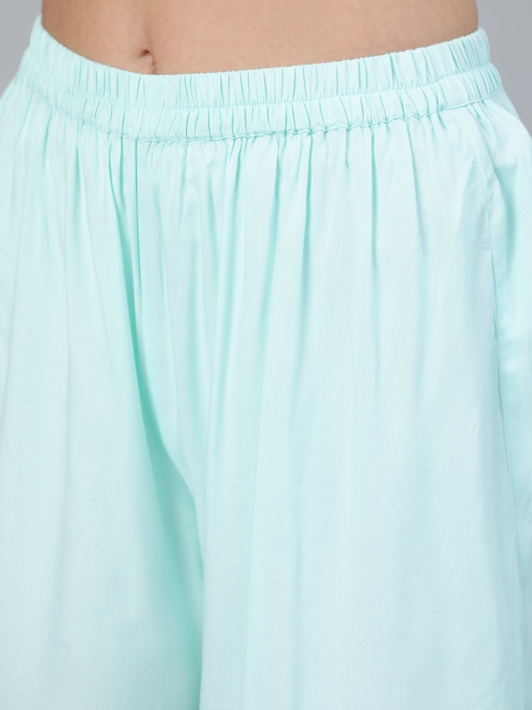 Women's Sea Green Straight Embroidered Kurta With Plazzo & Dupatta