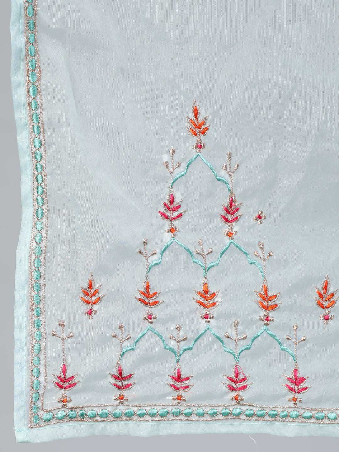 Women's Sea Green Straight Embroidered Kurta With Plazzo & Dupatta