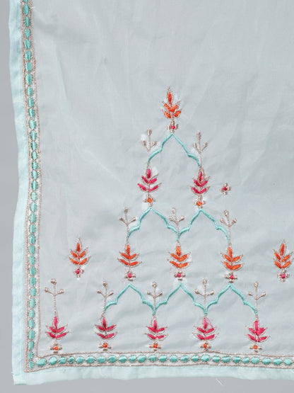 Women's Sea Green Straight Embroidered Kurta With Plazzo & Dupatta