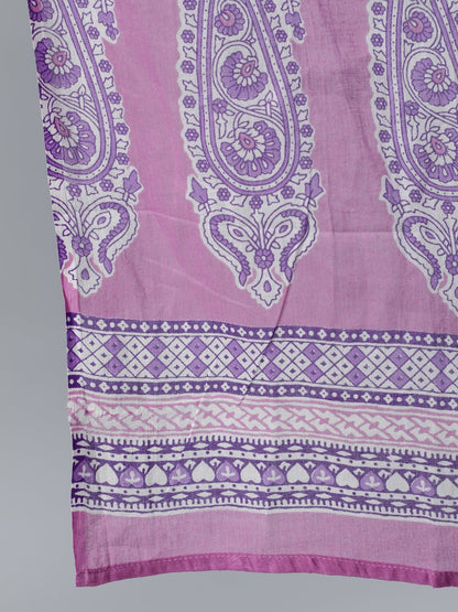 Women's Purple Printed Maternity Dress With Three Quarter Sleeves & Dupatta