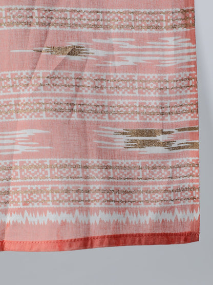 Women's Peach & Gold Printed Maternity Dress With Three Quarter Sleeves & Dupatta