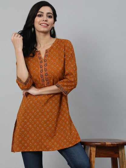 Women's Mustard & Red Printed Tunic