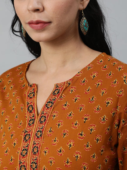 Women's Mustard & Red Printed Tunic