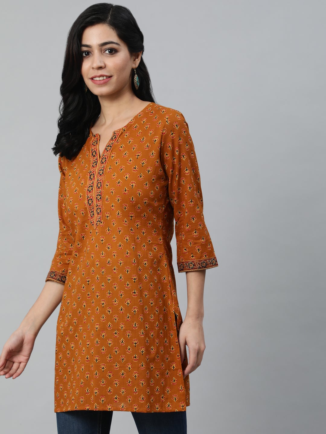 Women's Mustard & Red Printed Tunic