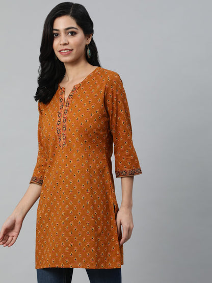 Women's Mustard & Red Printed Tunic