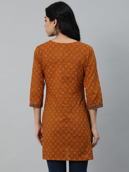 Women's Mustard & Red Printed Tunic