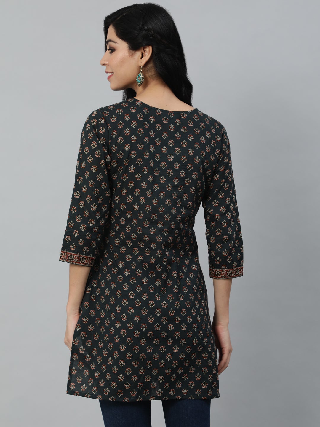 Women's Green Printed Tunic With Three Quarter Sleeves