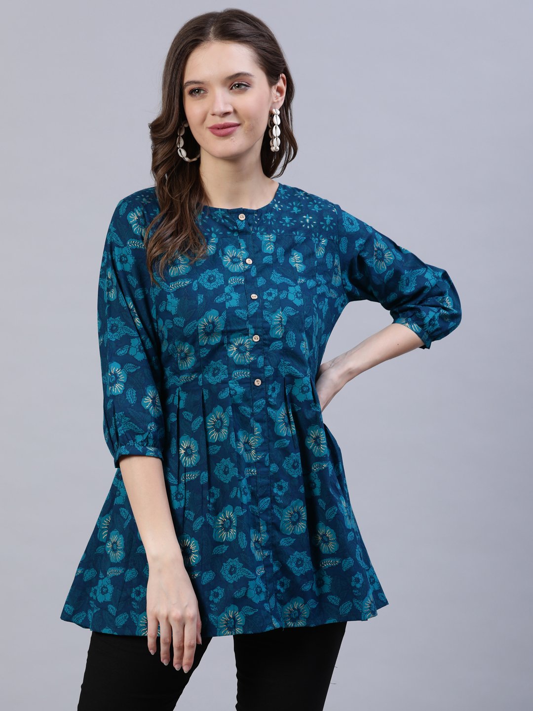 Women's Green Box Pleated Tunic