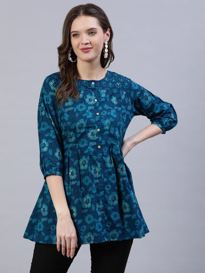 Women's Green Box Pleated Tunic