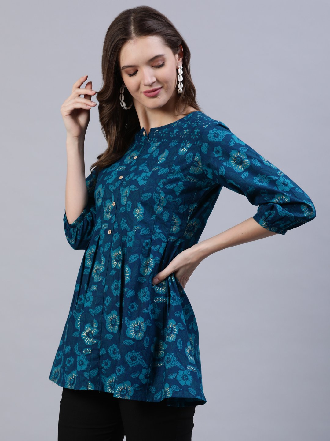 Women's Green Box Pleated Tunic