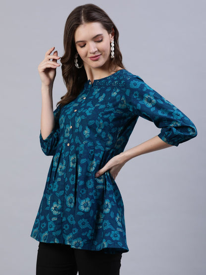 Women's Green Box Pleated Tunic