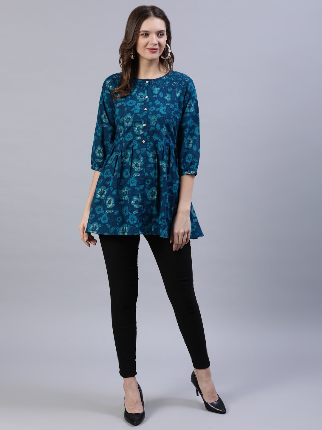 Women's Green Box Pleated Tunic
