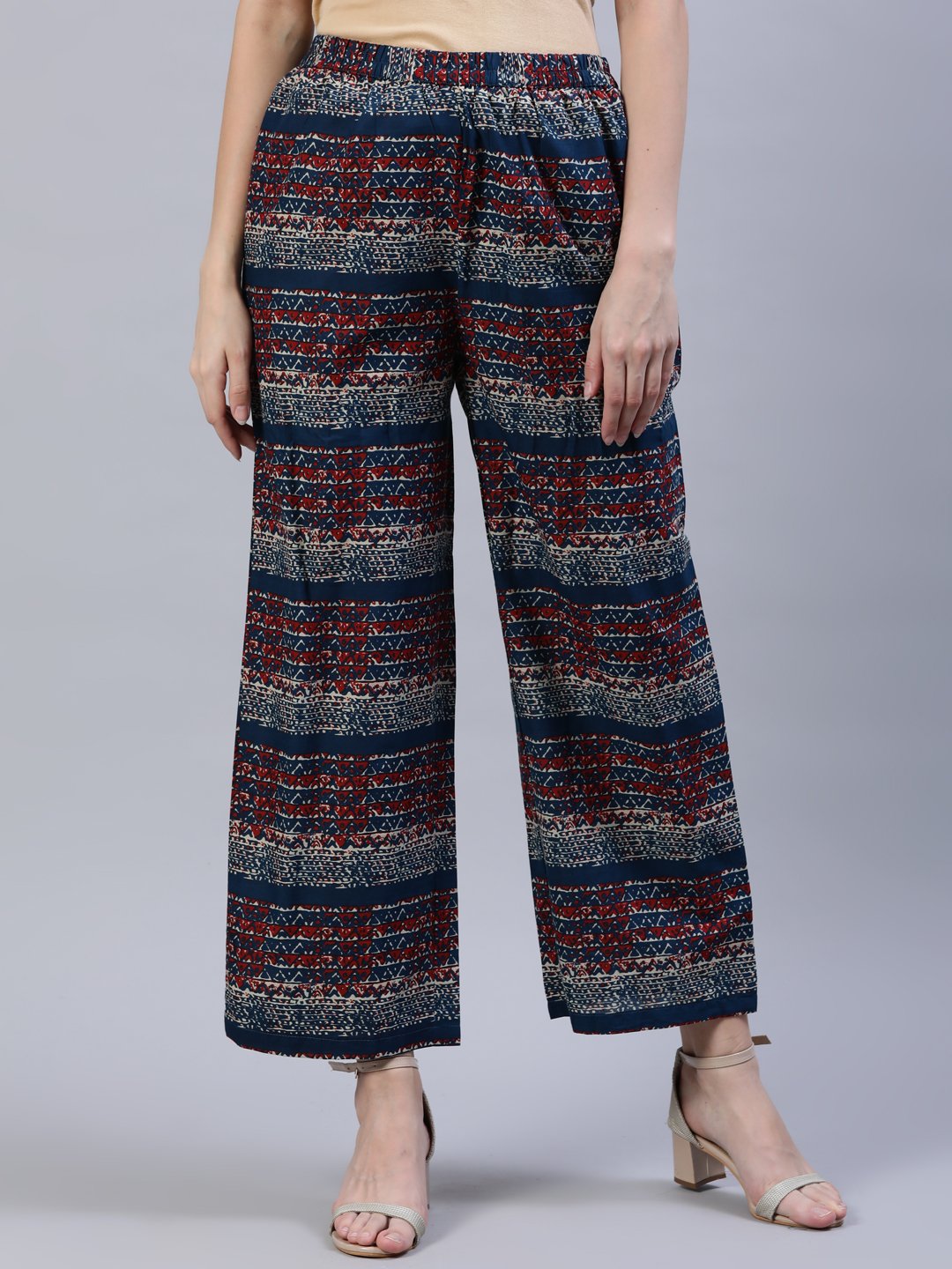 Women's Blue & Red Printed Palazo