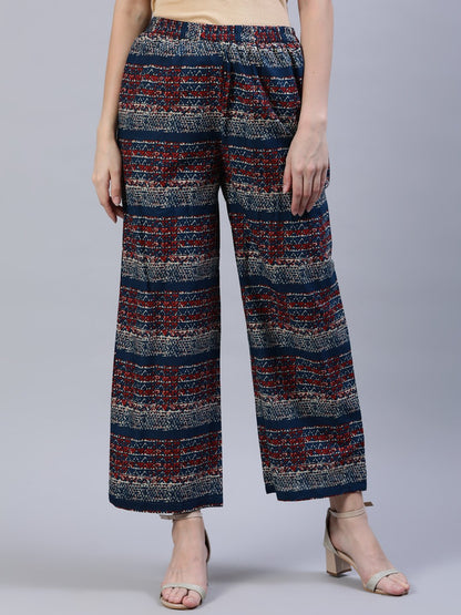 Women's Blue & Red Printed Palazo
