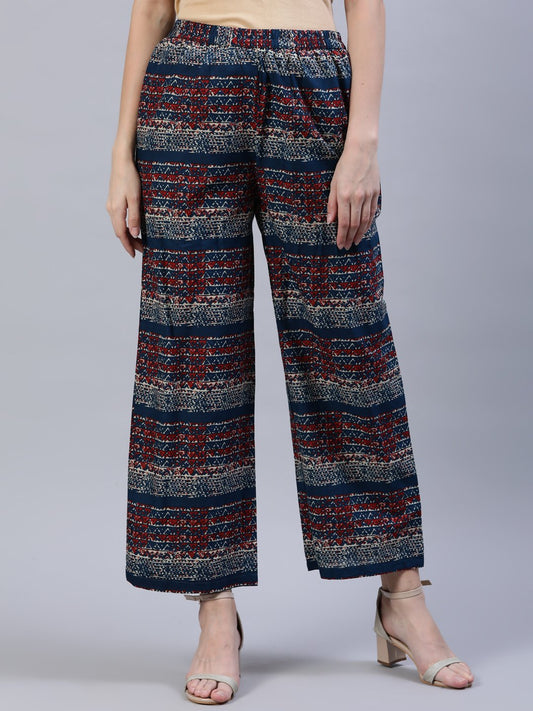 Women's Blue & Red Printed Palazo