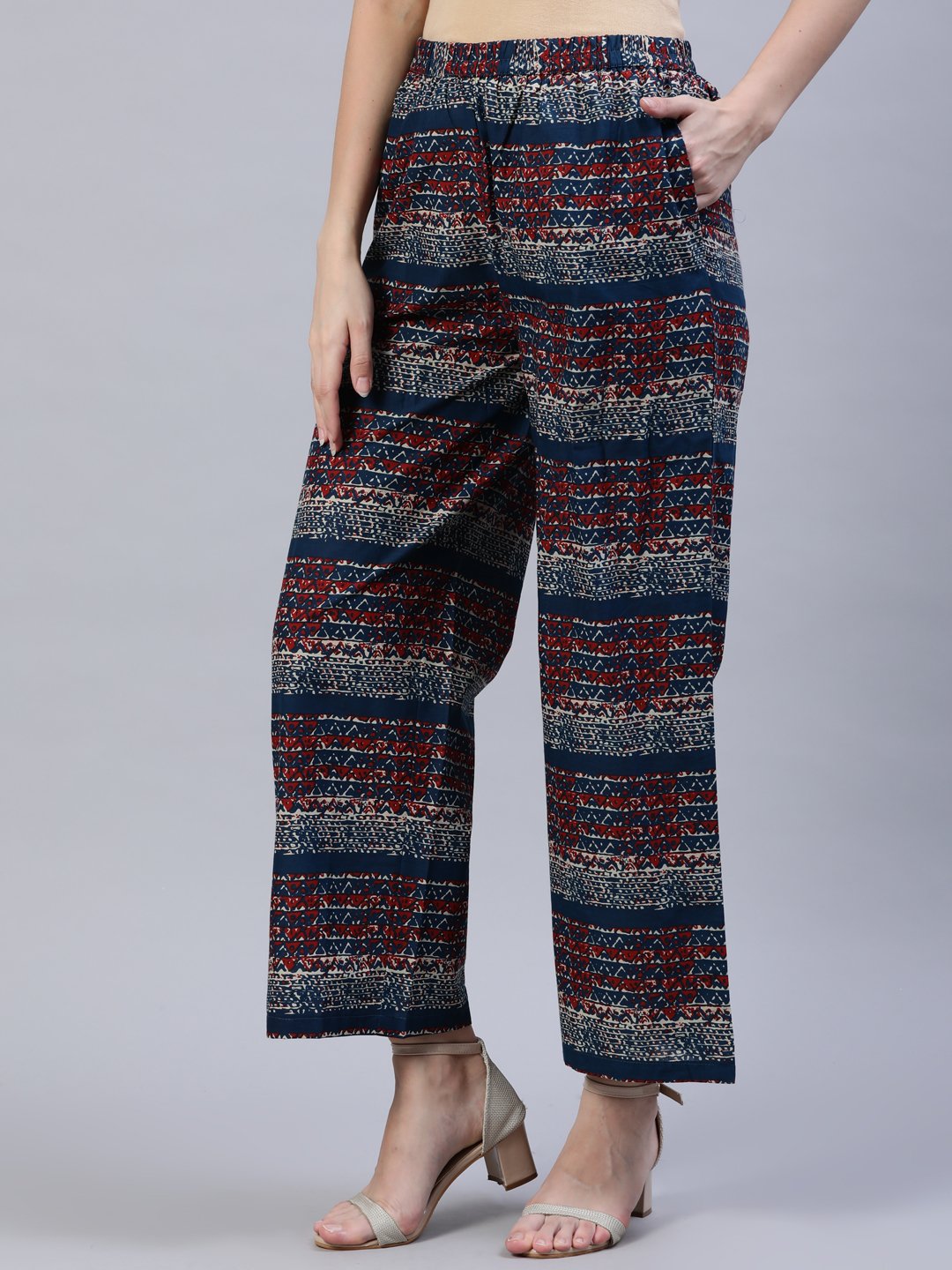 Women's Blue & Red Printed Palazo