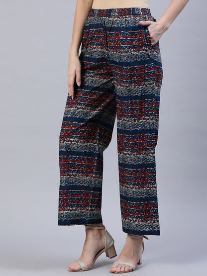 Women's Blue & Red Printed Palazo