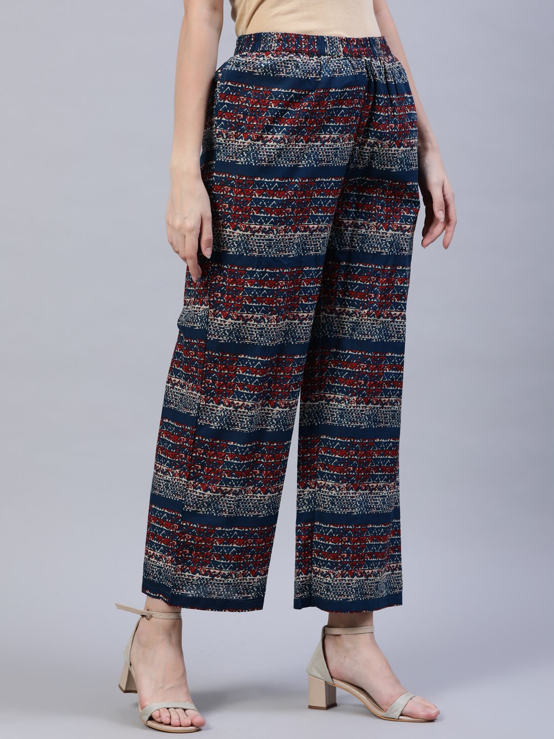 Women's Blue & Red Printed Palazo