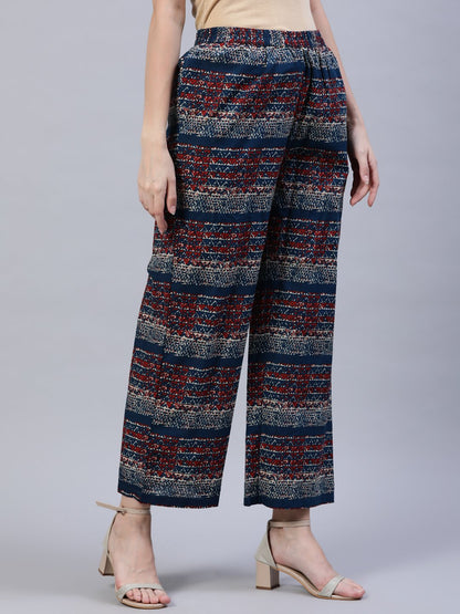 Women's Blue & Red Printed Palazo