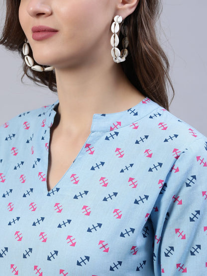 Women's Light Blue Dress With Three Quarter Detailed Sleeves