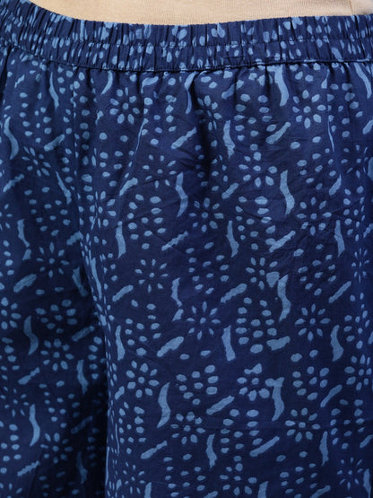 Women's Indigo Blue Printed Gathered Kurta With Palazo & Dupatta