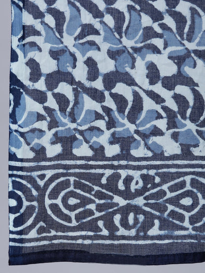 Women's Indigo Blue Printed Gathered Kurta With Palazo & Dupatta