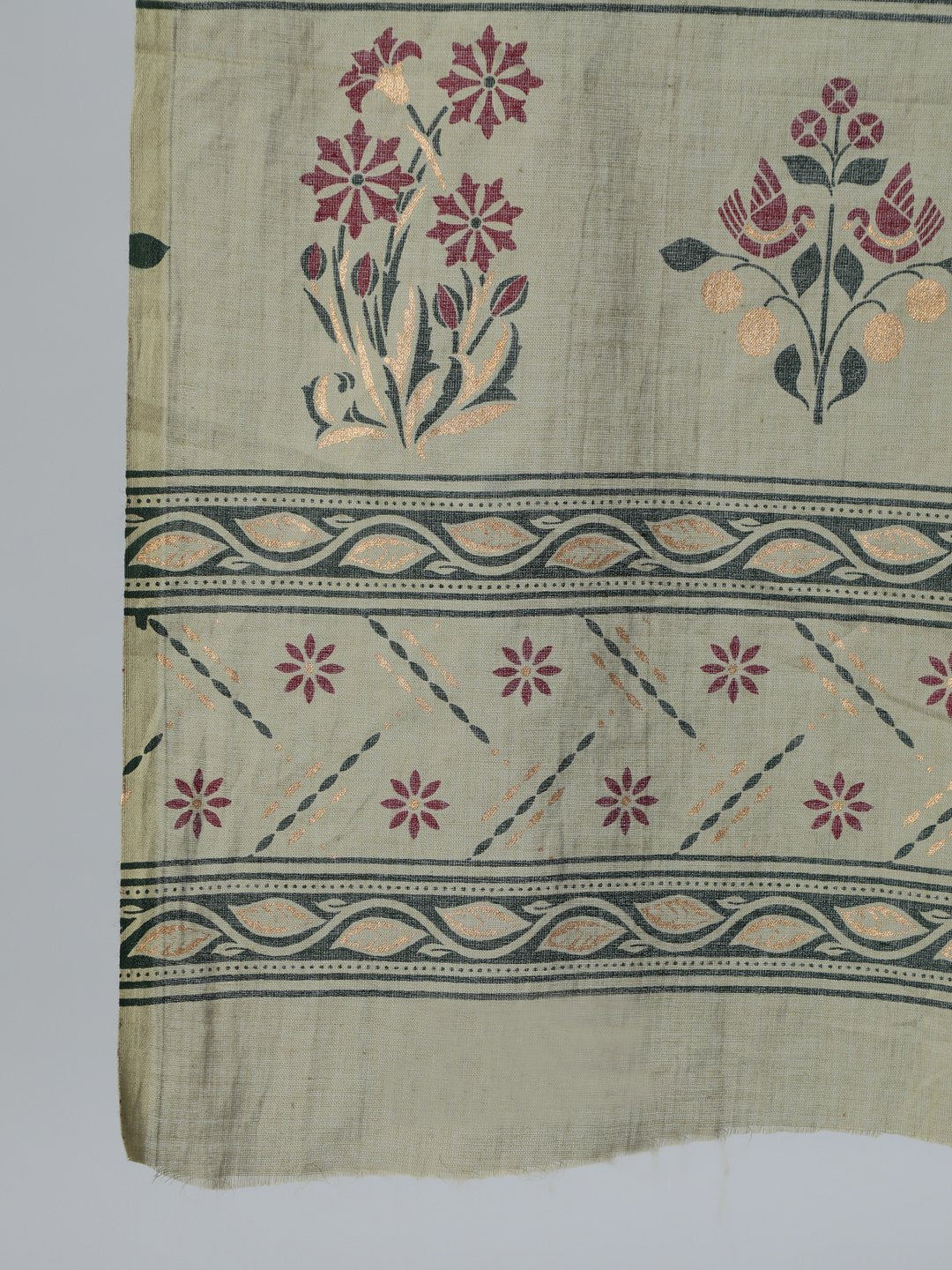 Women's Olive Embroidered Layered Cotton Kurti With Trousers & With Dupatta