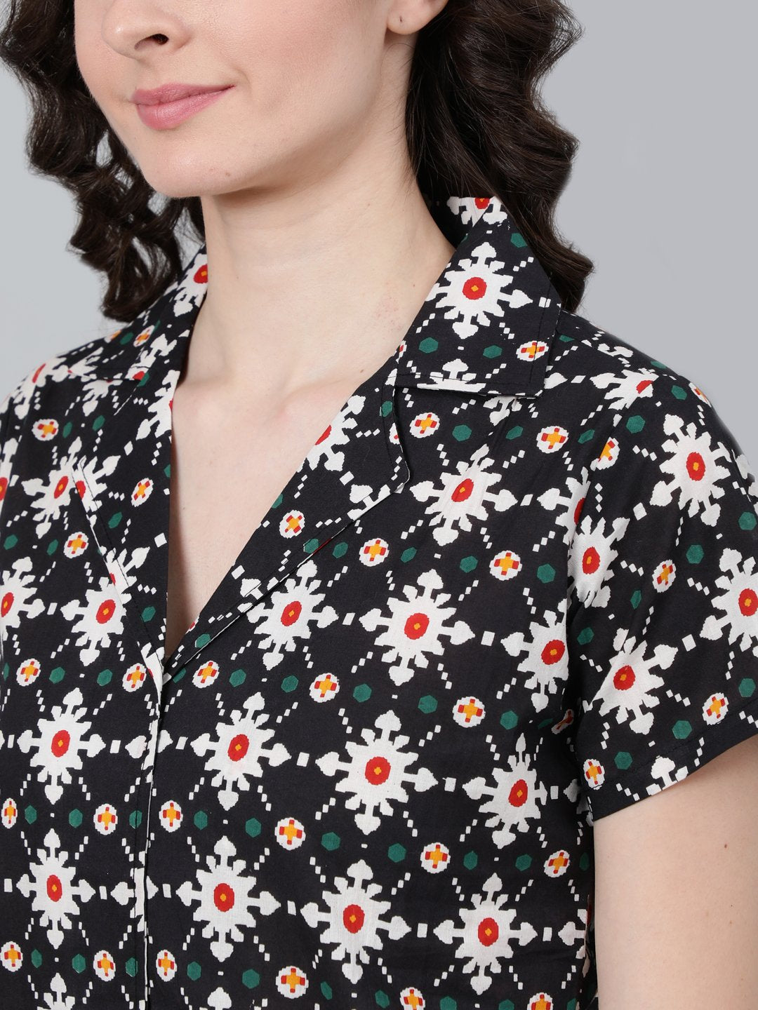 Women's Navy Blue Printed Night Suit