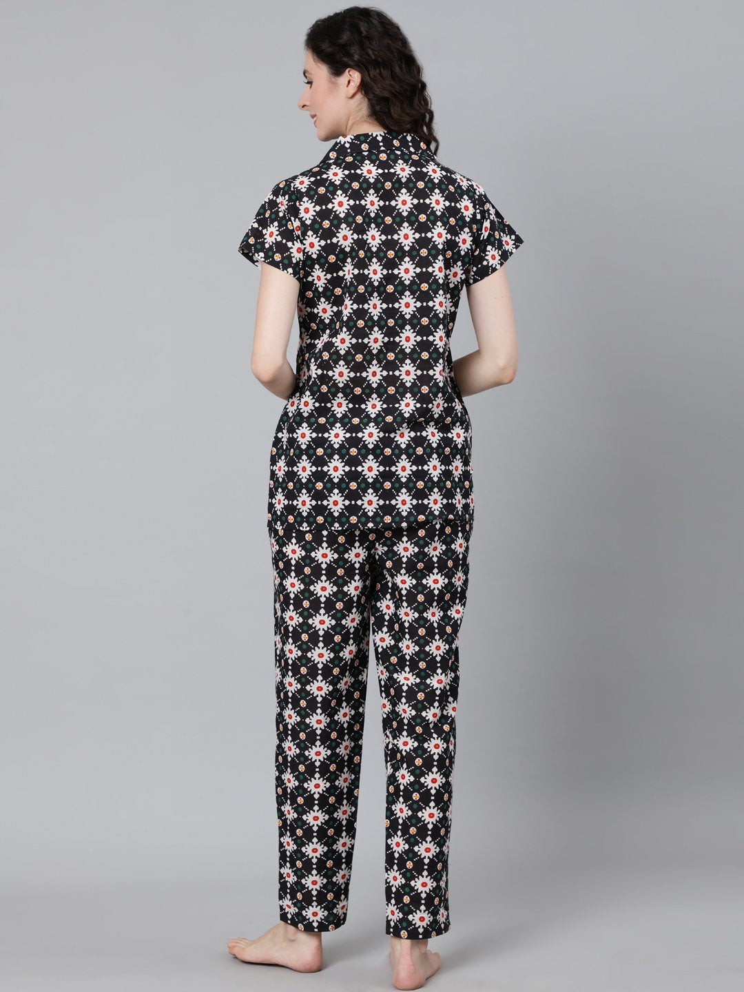 Women's Navy Blue Printed Night Suit