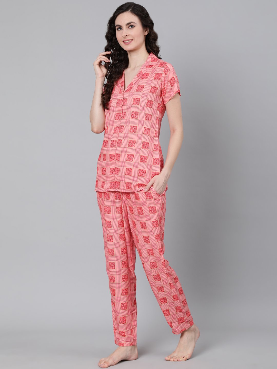 Women's Pink Printed Night Suit