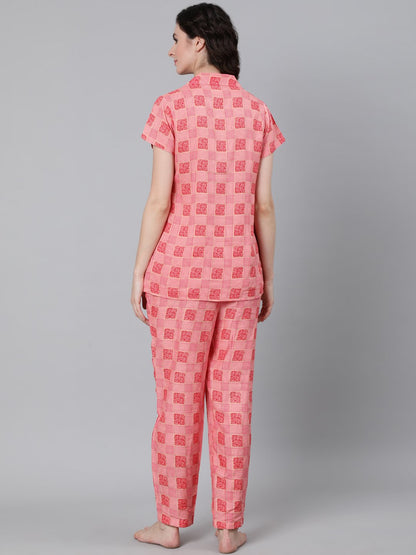 Women's Pink Printed Night Suit