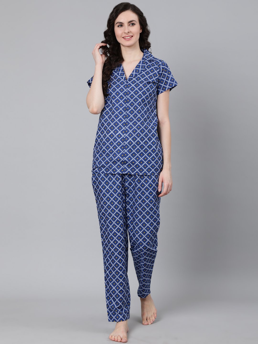 Women's Blue Printed Night Suit