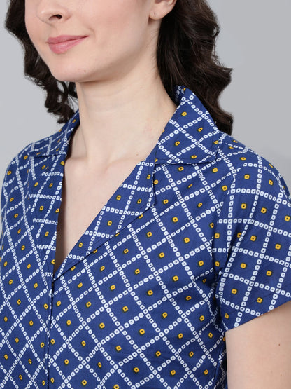 Women's Blue Printed Night Suit