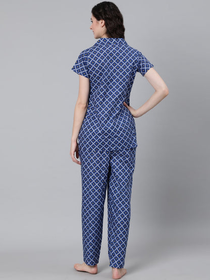 Women's Blue Printed Night Suit