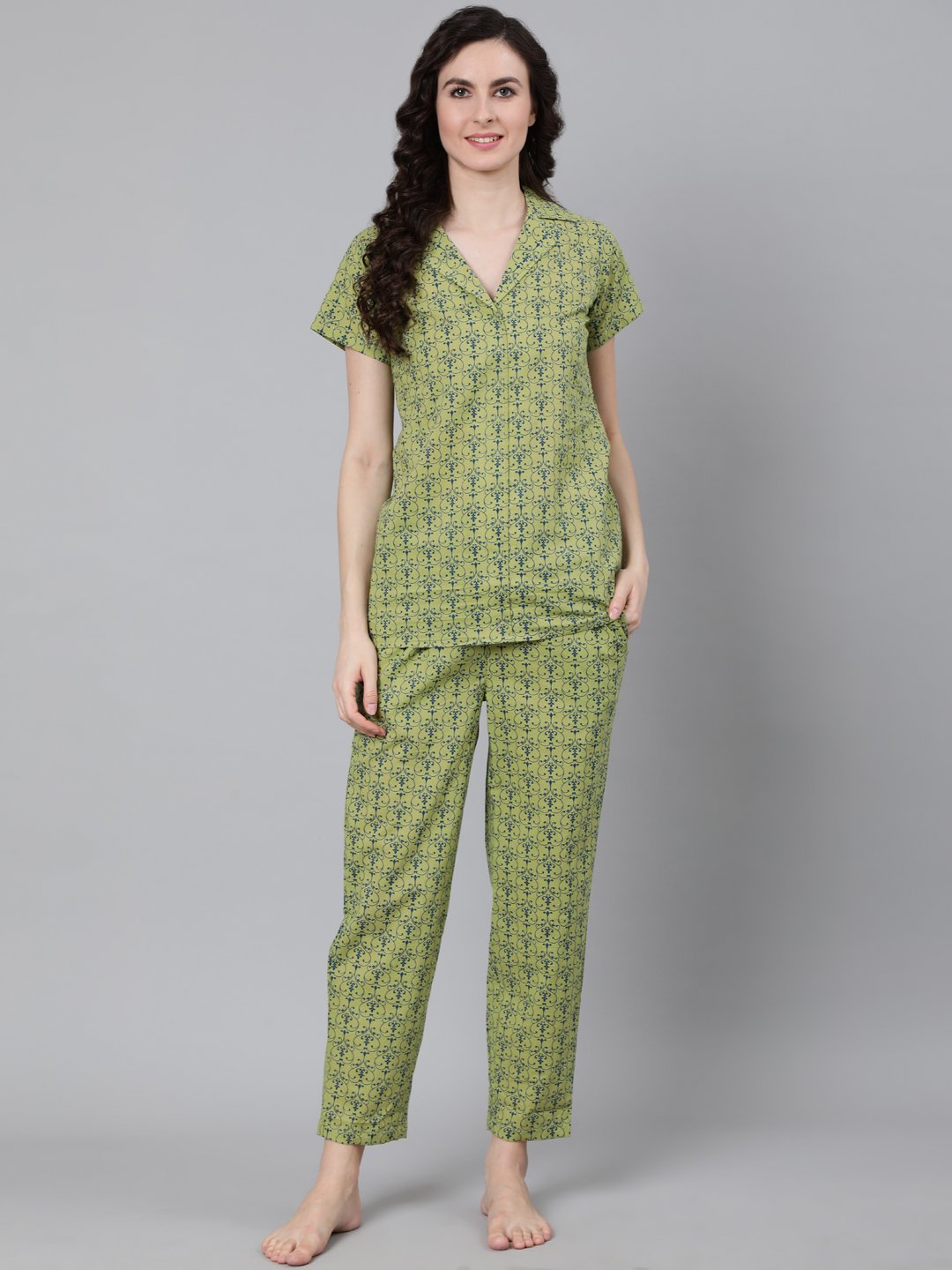 Women's Green Printed Night Suit