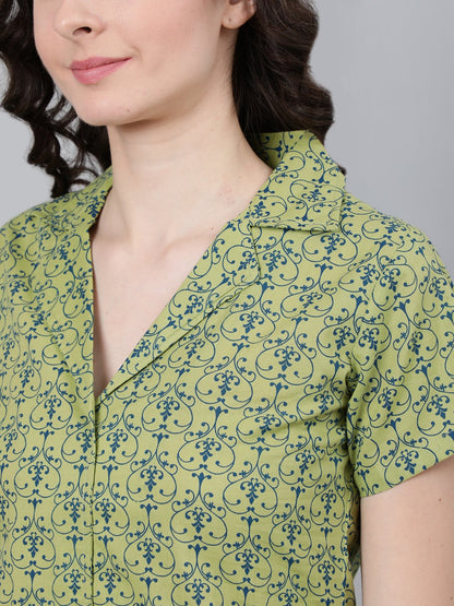 Women's Green Printed Night Suit
