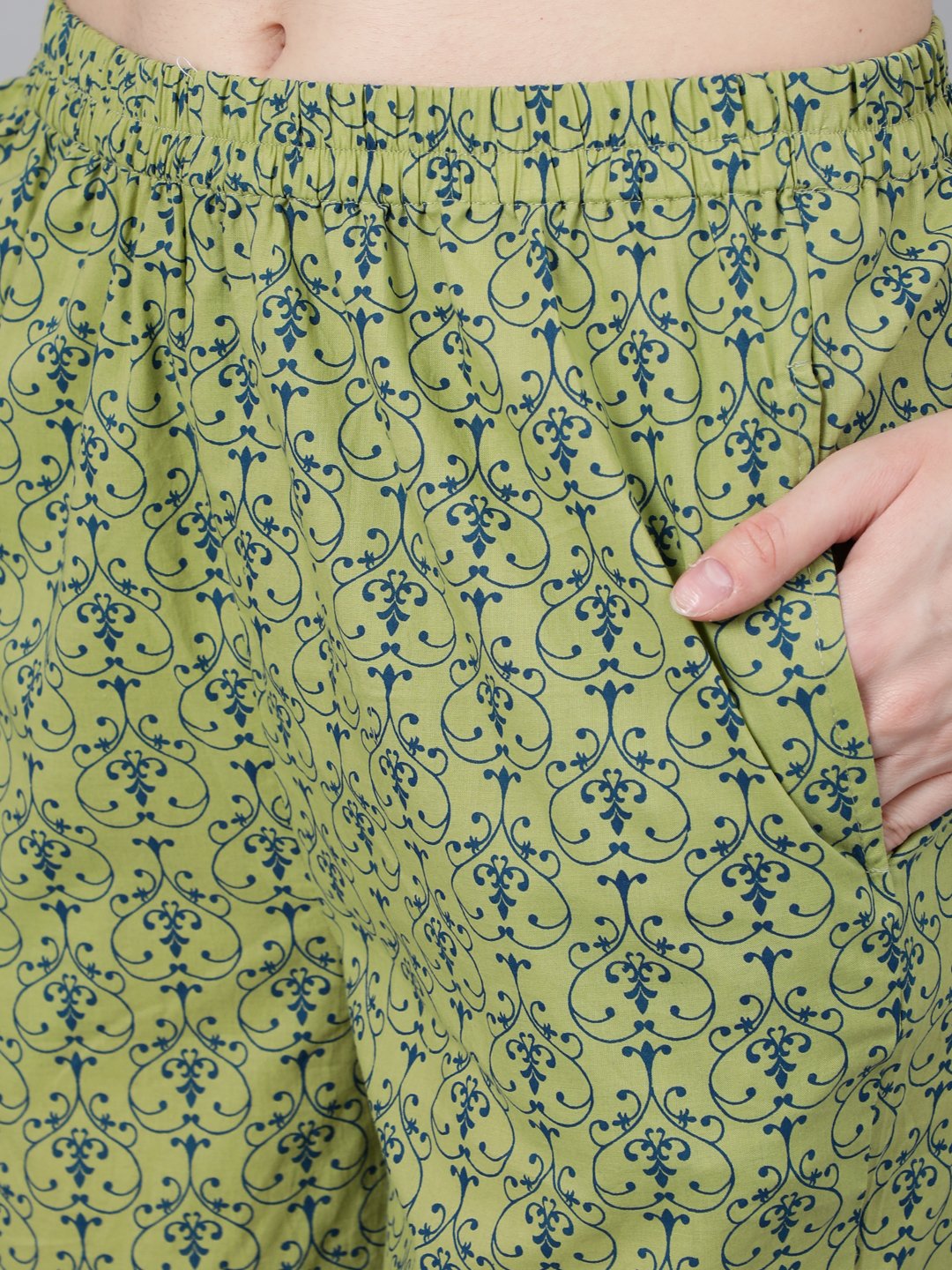 Women's Green Printed Night Suit
