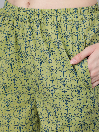 Women's Green Printed Night Suit