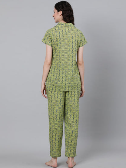 Women's Green Printed Night Suit