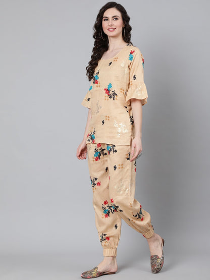 Women's Cream Printed Night Suit