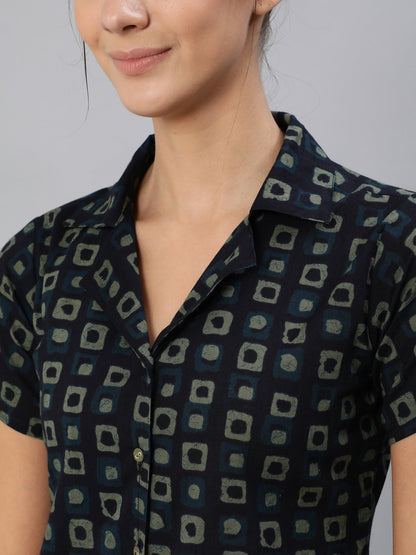 Women's Dark Green Printed Night Suit Set
