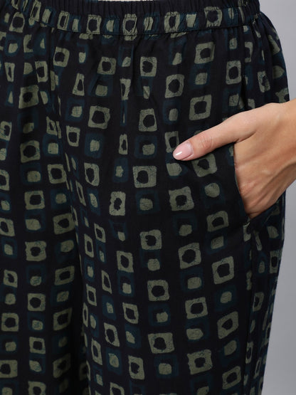 Women's Dark Green Printed Night Suit Set