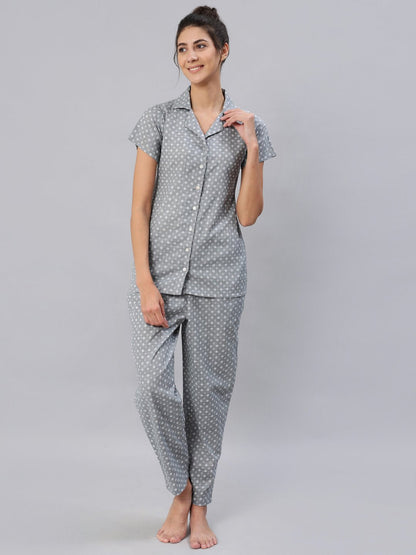 Women's Grey Printed Night Suit Set