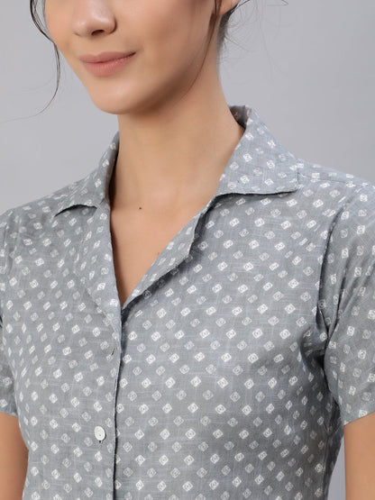 Women's Grey Printed Night Suit Set