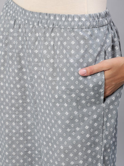 Women's Grey Printed Night Suit Set