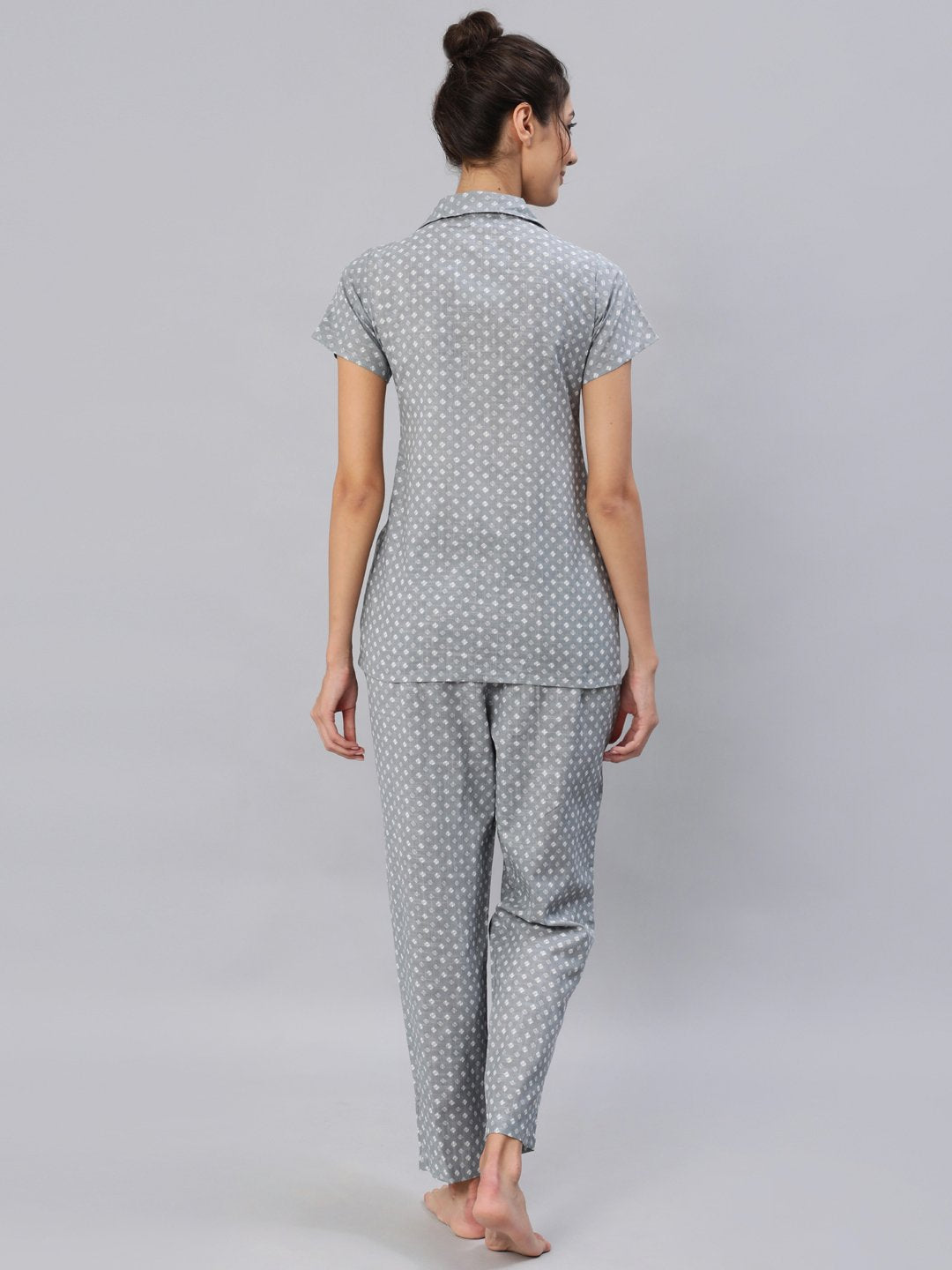 Women's Grey Printed Night Suit Set