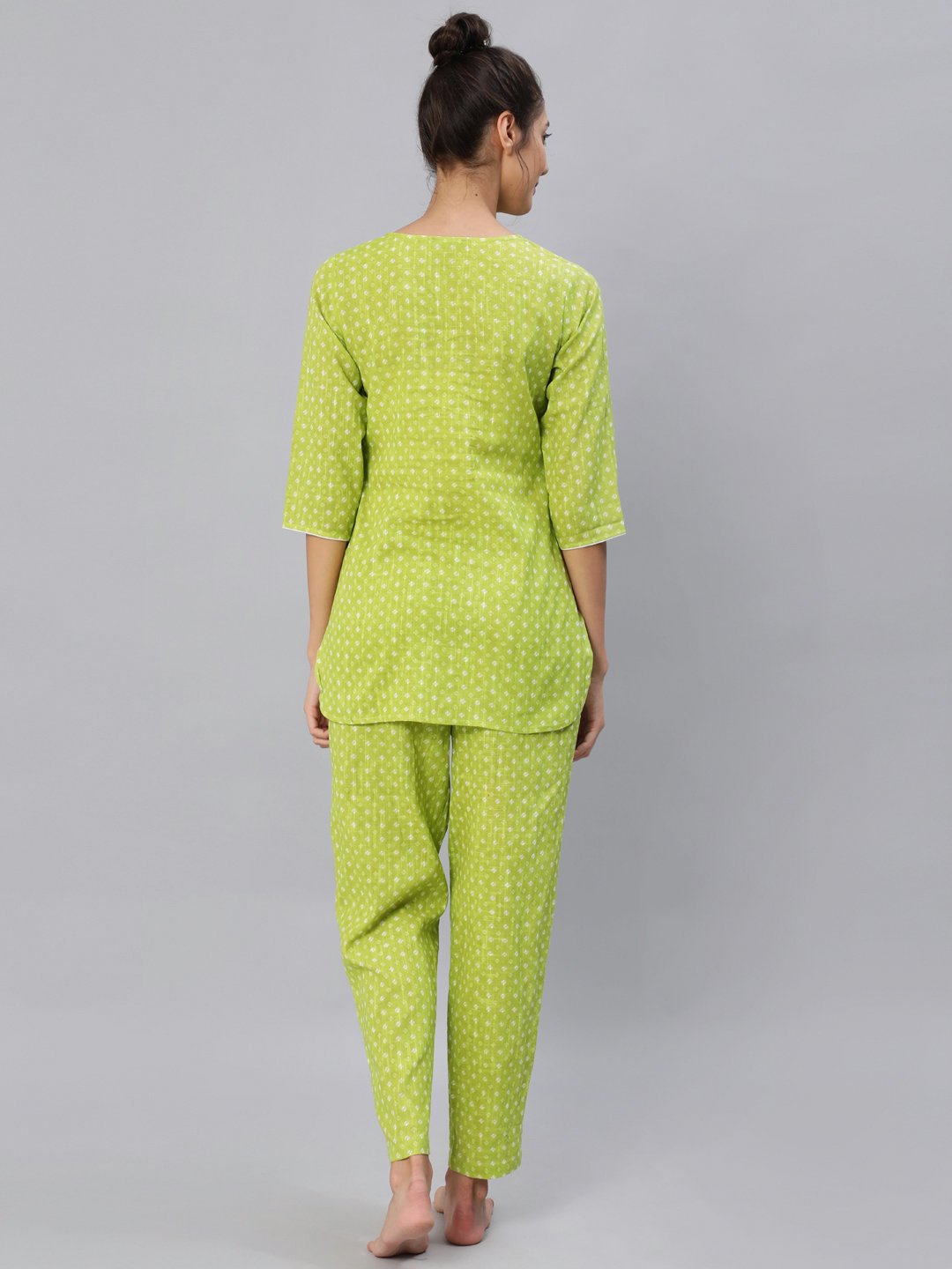 Women's Green Printed Night Suit Set