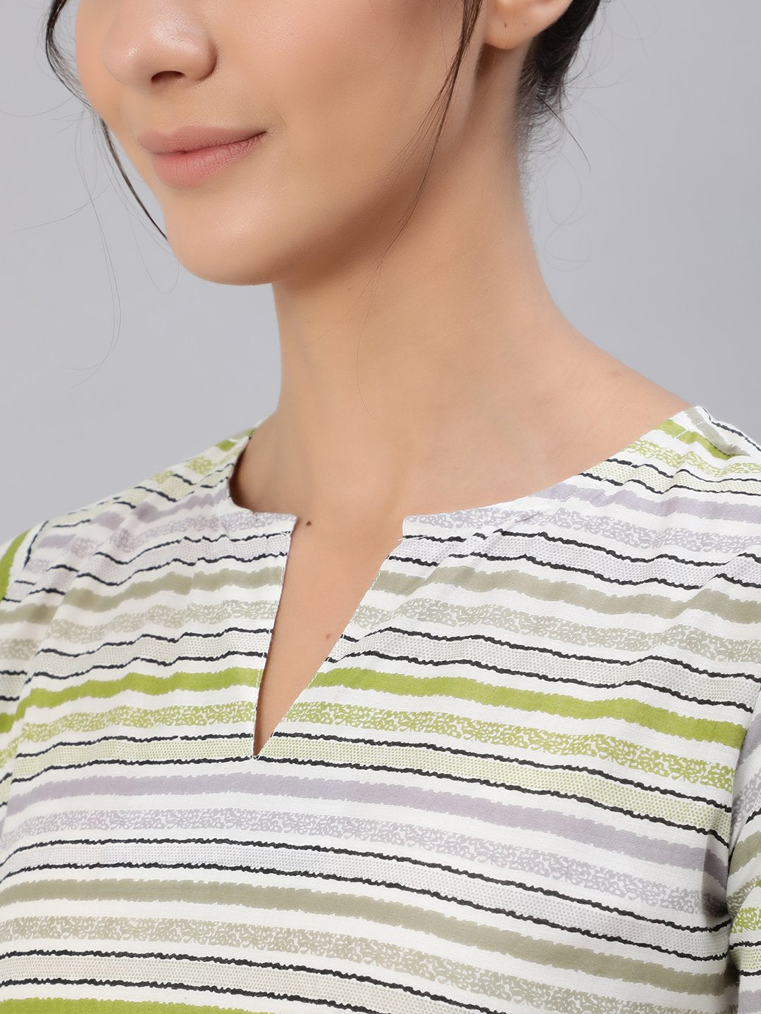 Women's Green & Grey Striped Night Suit Set