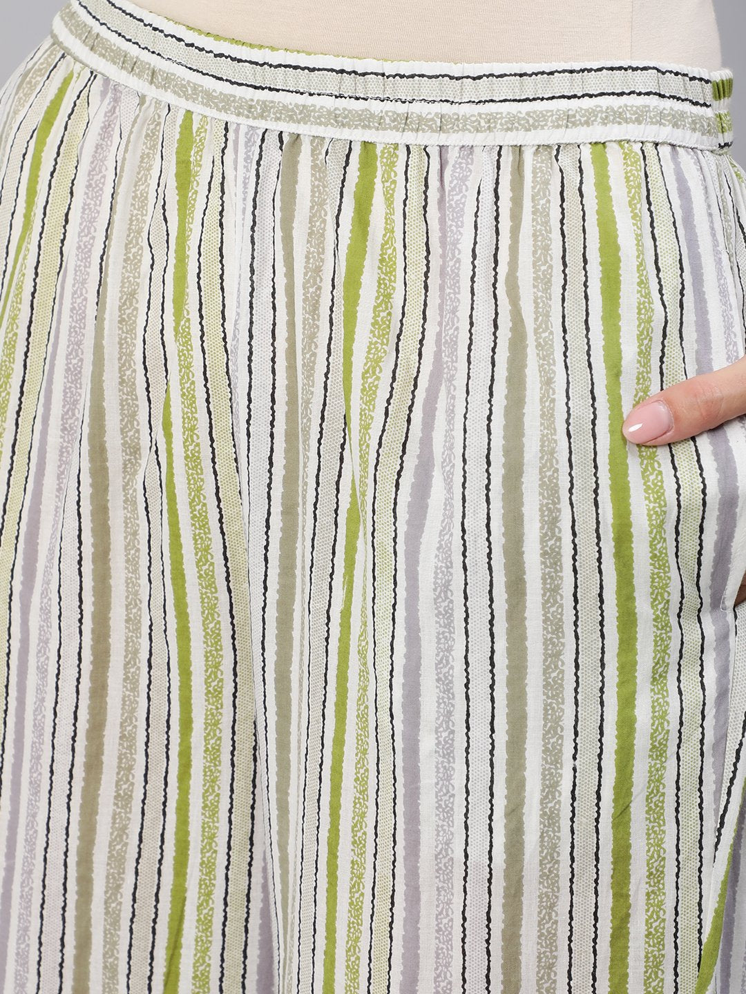 Women's Green & Grey Striped Night Suit Set