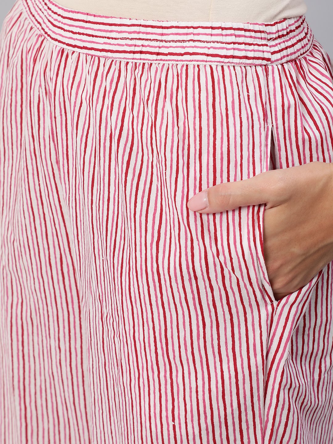 Women's Pink & Off-White Striped Night Suit Set